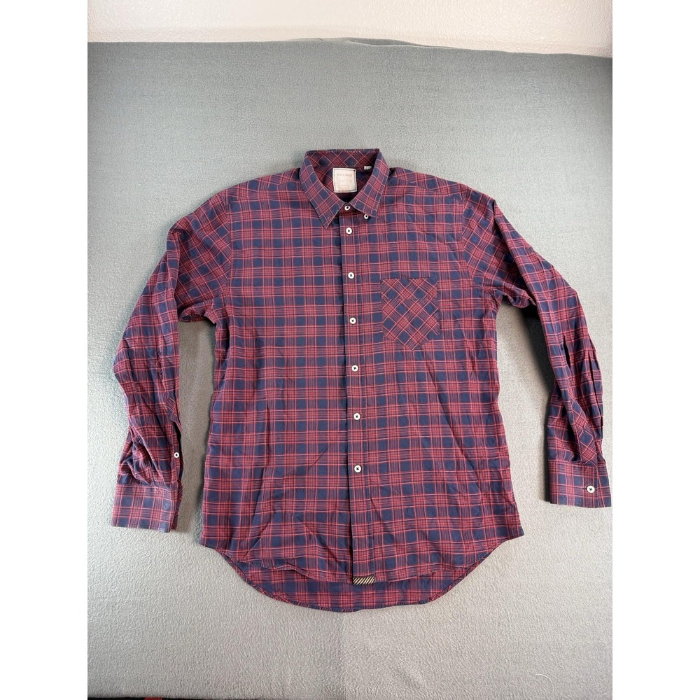 Billy Reid Shirt Mens Large Blue Plaid Button Up Long Sleeve Casual Pocket